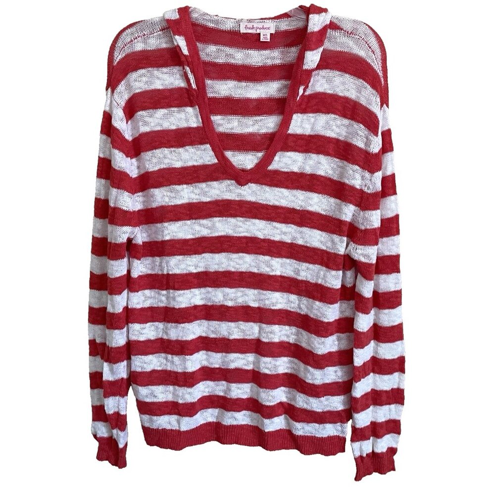 Fresh Produce Hoodie Sweater M/L Relaxed Fit Striped Lightweight Coastal Beach